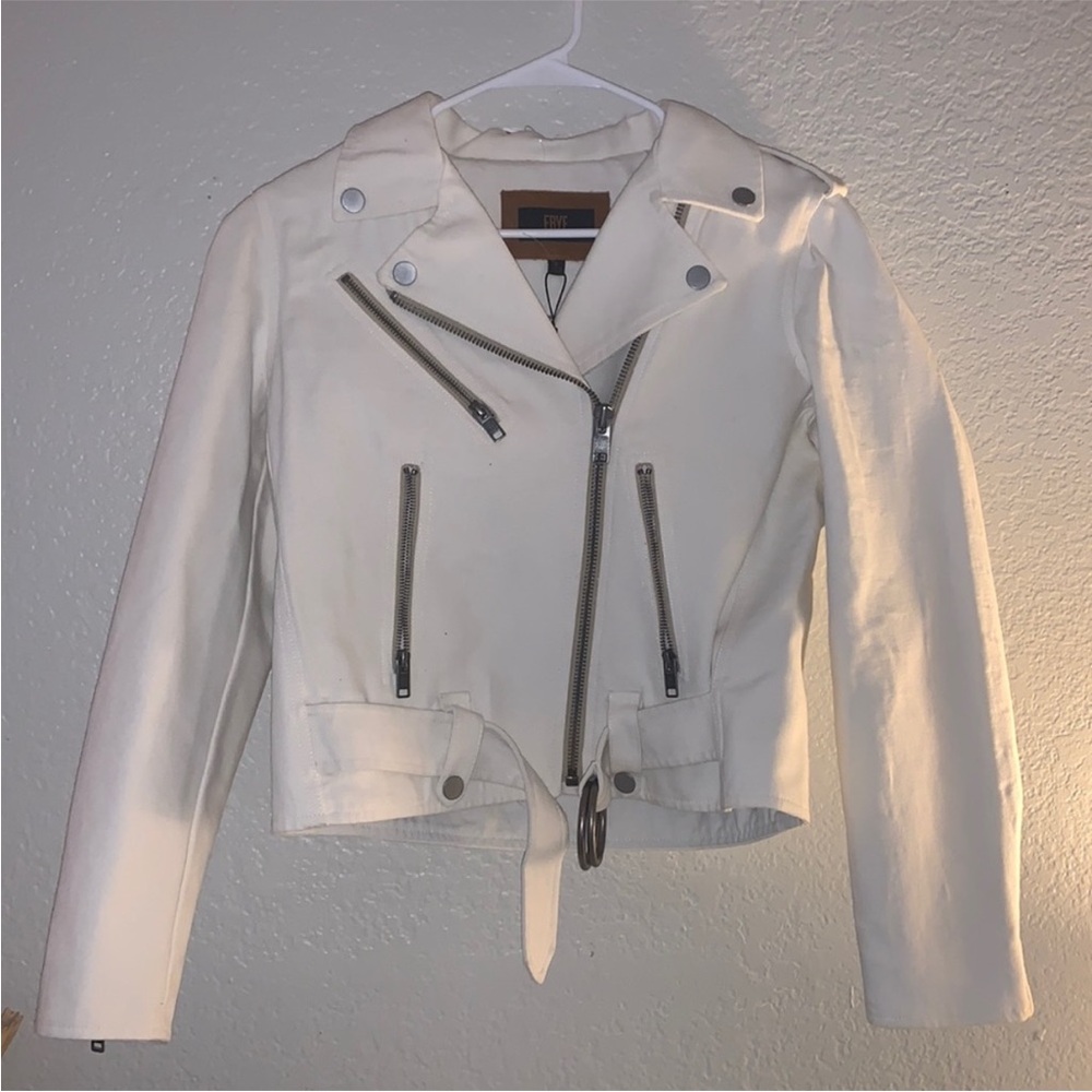 Frye White Moto Jacket Asymmetrical Design